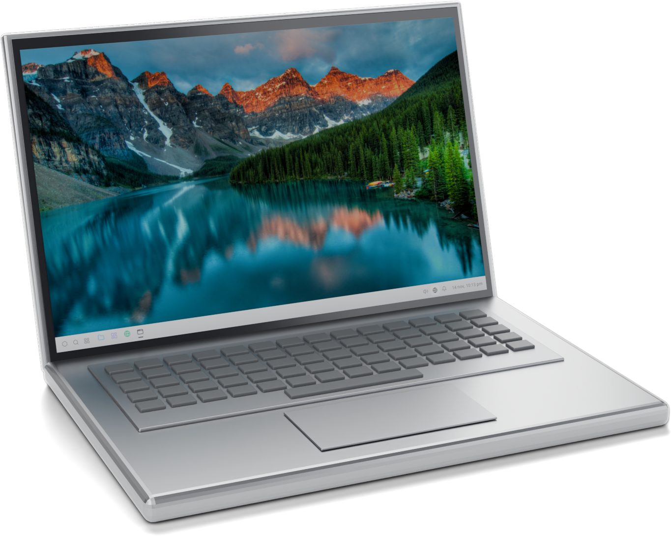 A laptop running OSCortex — the desktop shown is the actual OS, captured from the current ISO